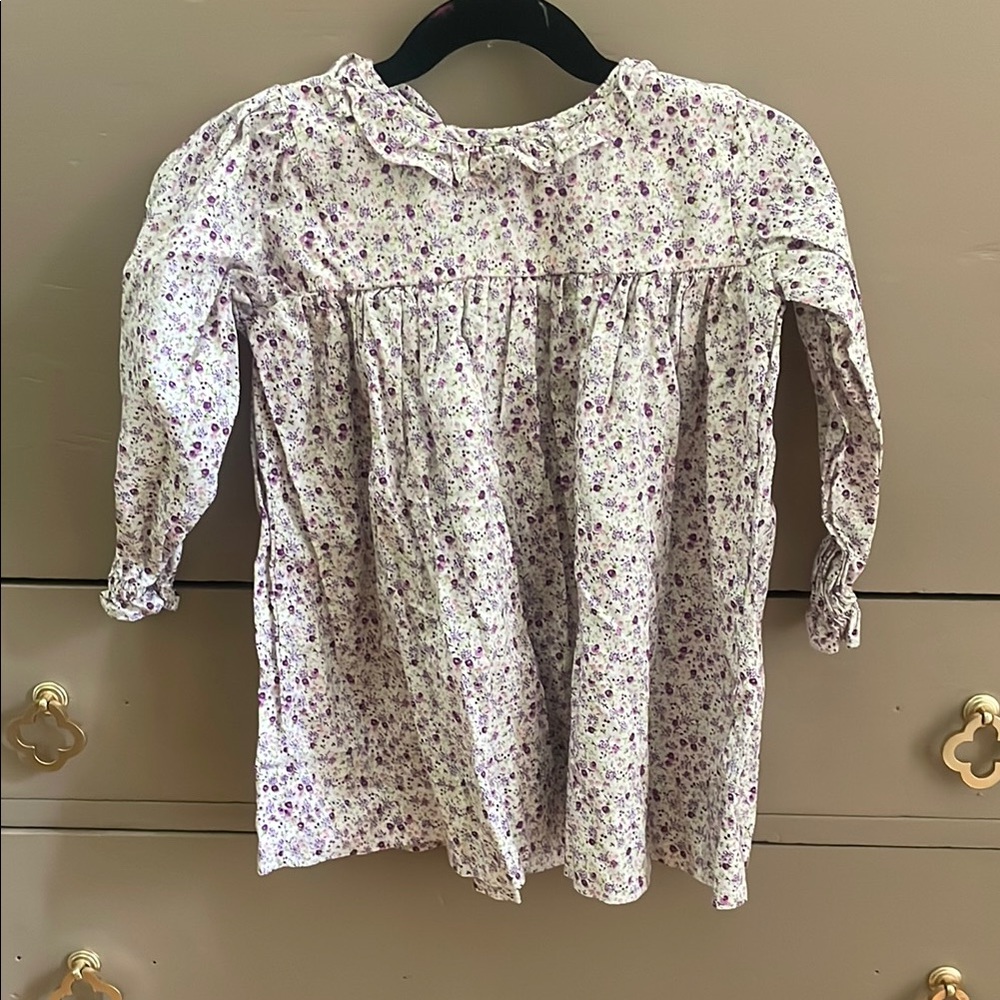 Purple Floral Blouse with Smocked Detail